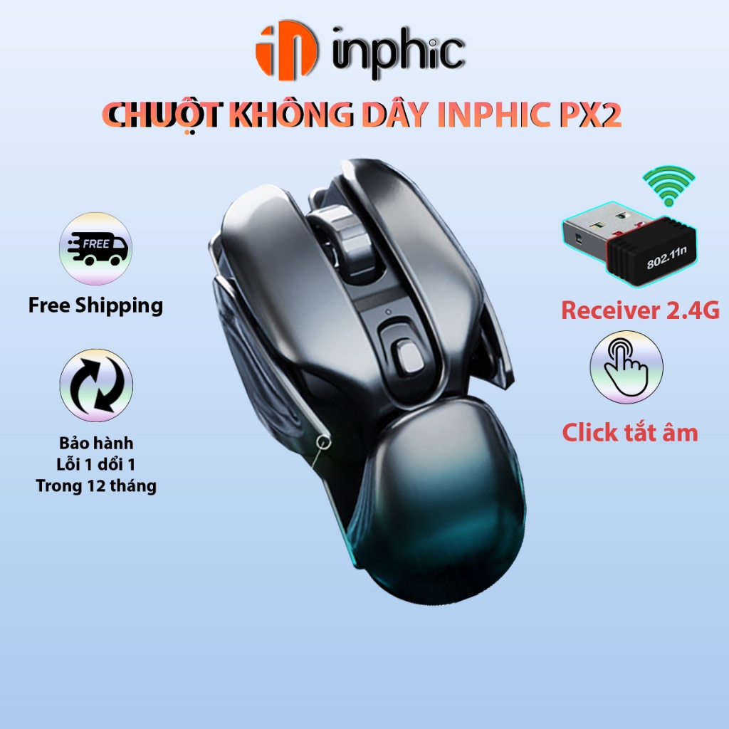 Chuột không dây wireless YINDIAO PX2 gaming 3 mức DPI cho máy tính laptop - Hàng chính hãng