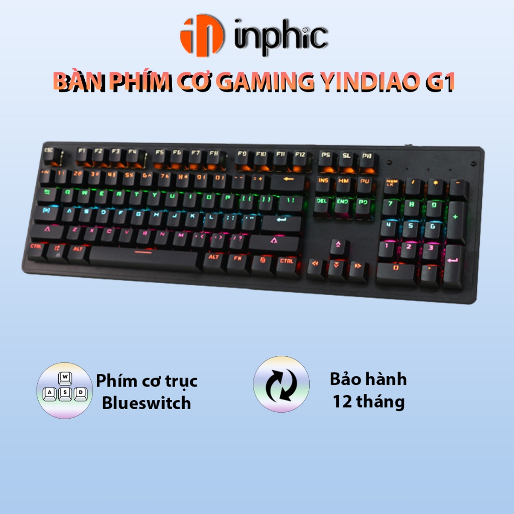 Bàn phím cơ gaming YINDIAO TERMINATO G1 full size blue switch LED RGB gaming 9 cấp độ cho máy tính laptop pc giá rẻ