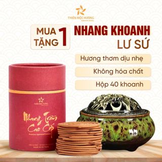Nhang khoanh trầm hương cao cấp THIÊN MỘC HƯƠNG tặng 1 lư, hương trầm xông thơm nhà hộp 40 khoanh
