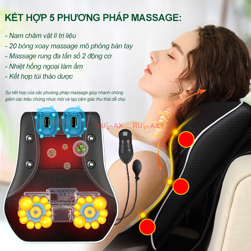 Gối Massage Cổ Vai Gáy Hồng Ngoại RULAX RL19 PLUS Phiên Bản Cao Cấp Kết Hợp Nam Châm,Kèm Điều Khiển |BH 12 Tháng|