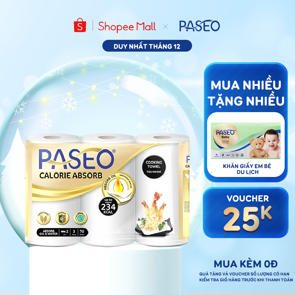 Giấy bếp đa năng Paseo Calorie Absorb 3 cuộn 2 lớp