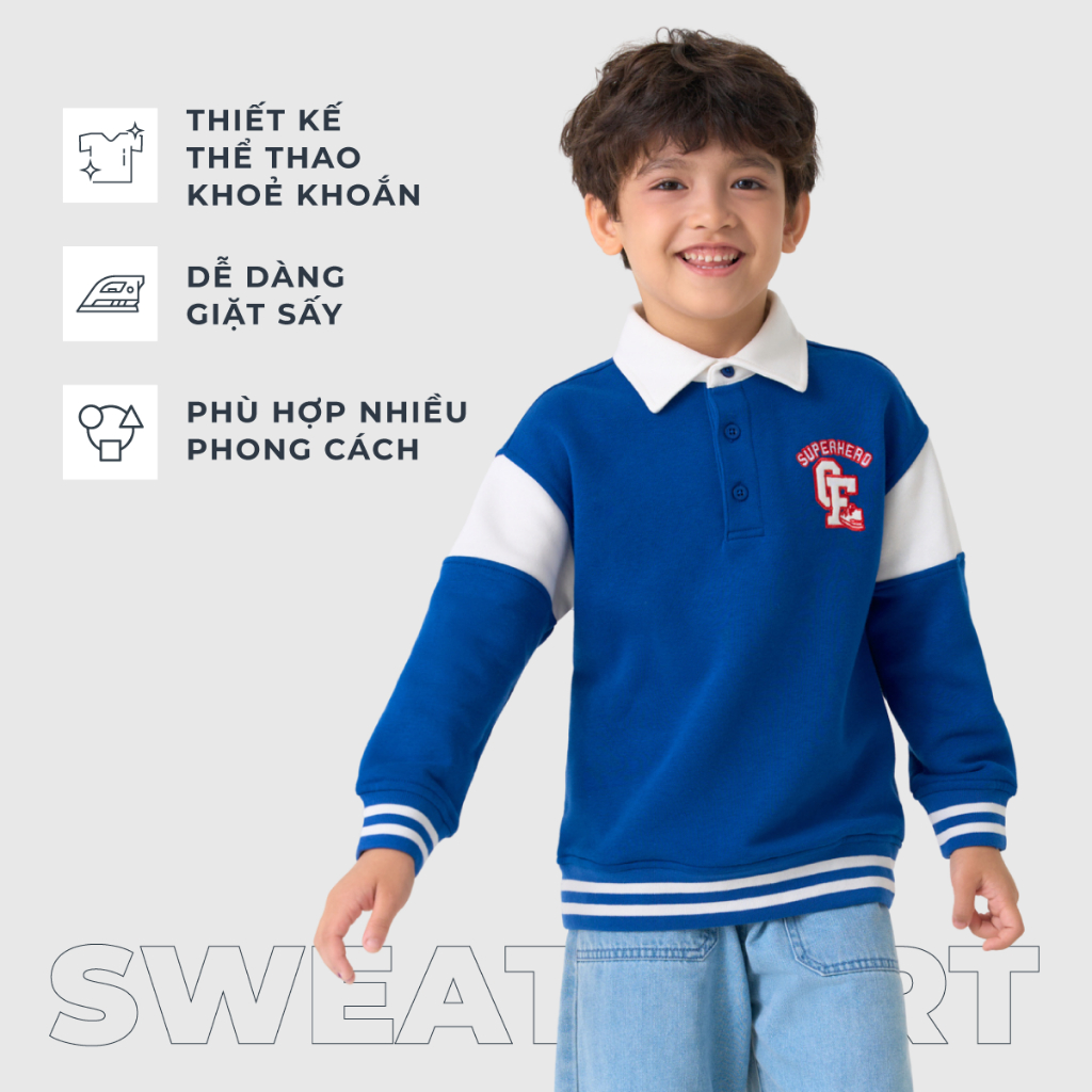 Áo nỉ bé trai CANIFA cổ polo dài tay phối màu 2TW23C004