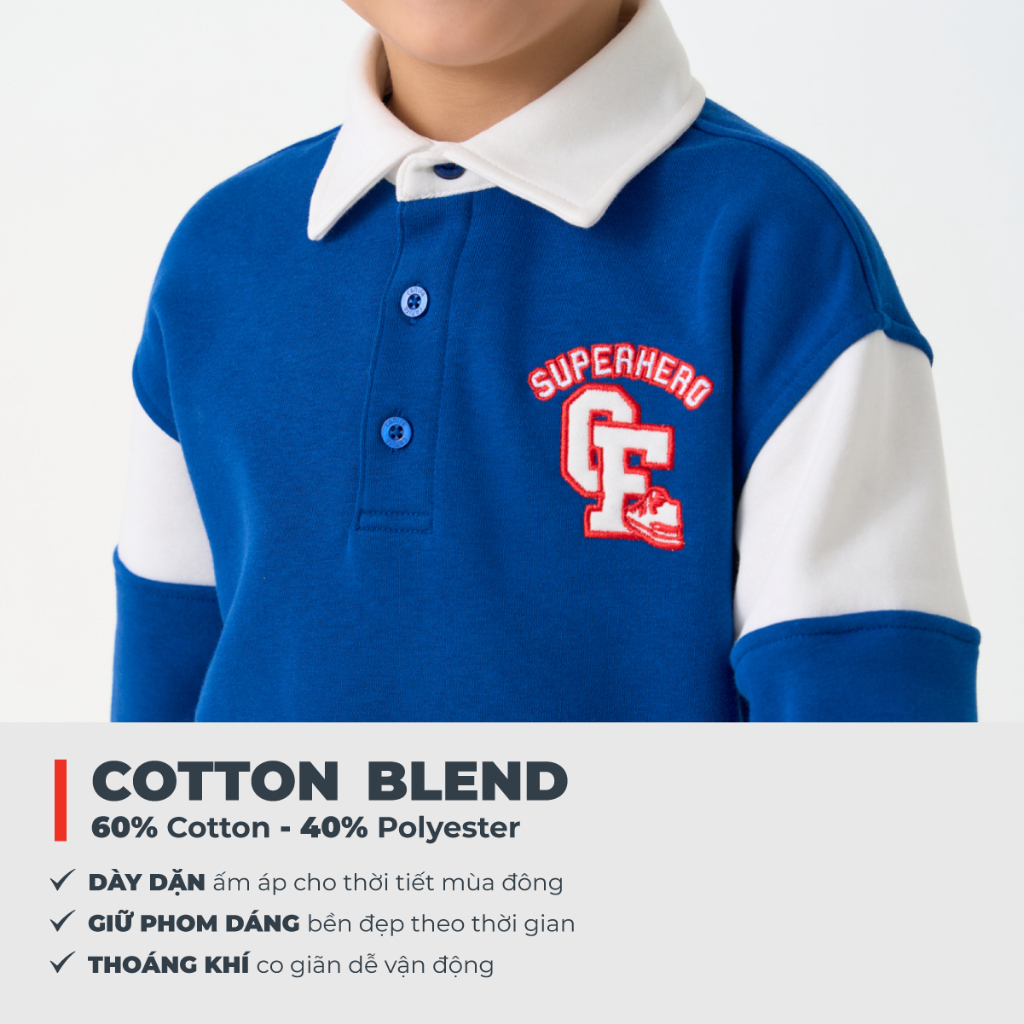 Áo nỉ bé trai CANIFA cổ polo dài tay phối màu 2TW23C004