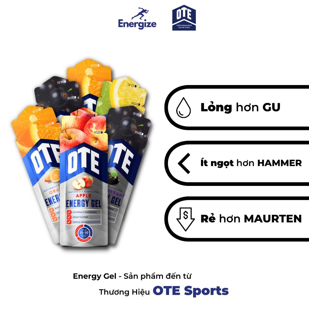 Gel Năng Lượng Nhanh Thể Thao OTE Energy Gel, Dạng Lỏng Dễ Ăn, Chiết Xuất Hoa Quả Tự Nhiên, Dễ Dàng Tiêu Hóa