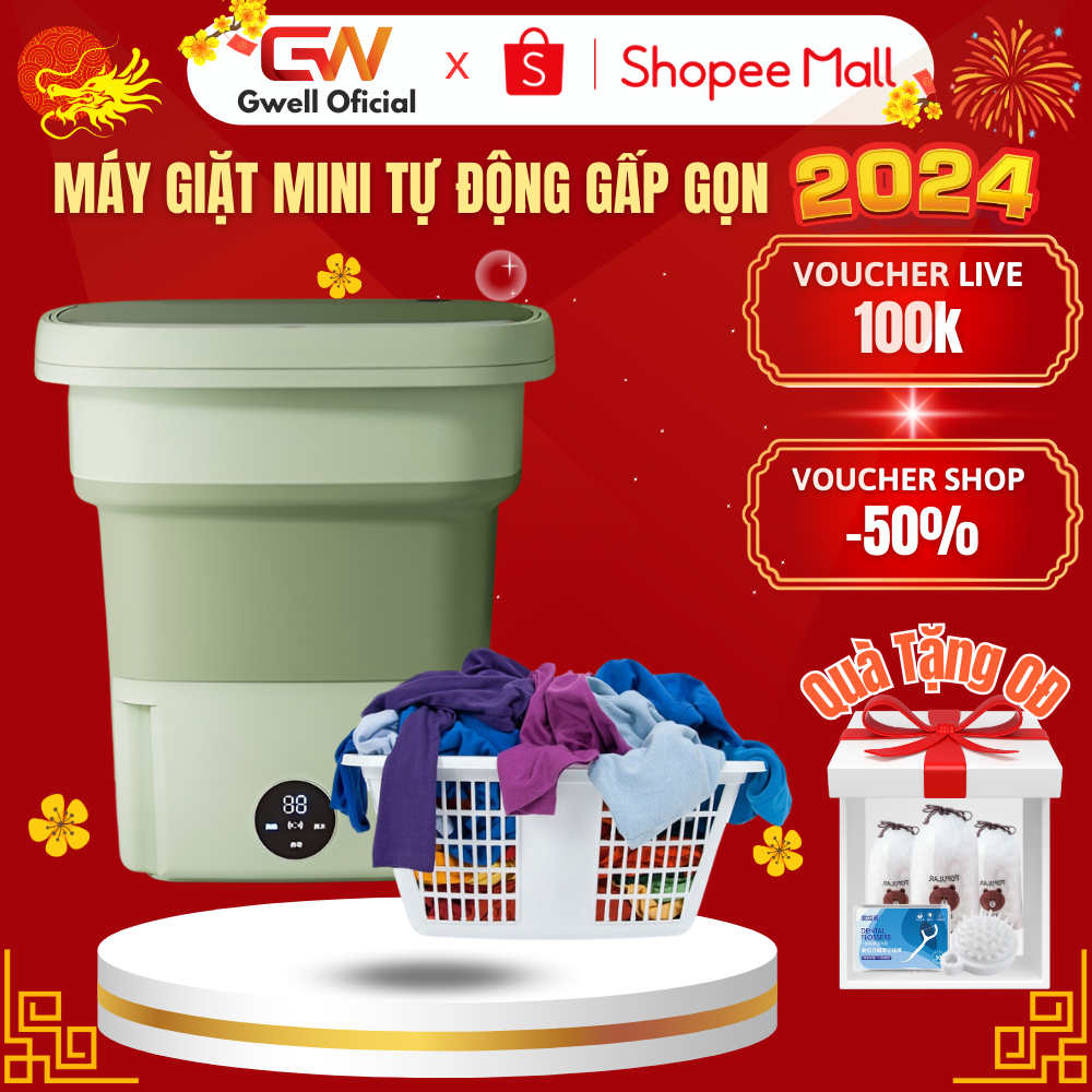 Máy giặt mini gấp gọn, máy giặt đồ lót, tất vớ, giặt đồ cho bé dung tích 6L tự vắt khô