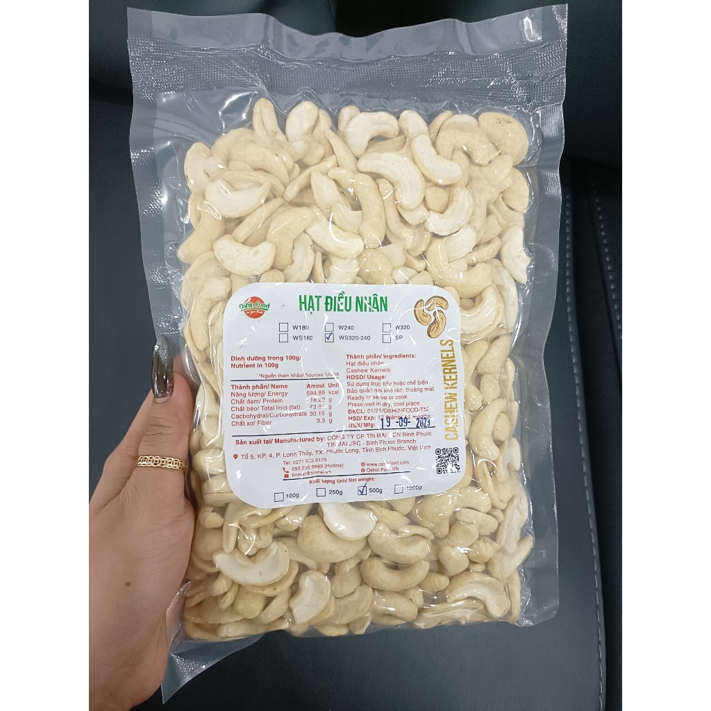 Túi 500g Hạt điều tươi nhân trắng BỂ ĐÔI WS240-320 nấu sữa, làm bánh, dùng liền - Raw Cashew Kernels