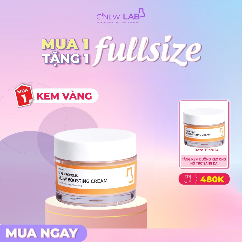 Kem Dưỡng Trắng Real Propolis Glow Boosting Cream C'NEW LAB Giúp Da Trắng Sáng, Mịn Màng, Ngừa Nhăn Da 50ml - Màu Vàng