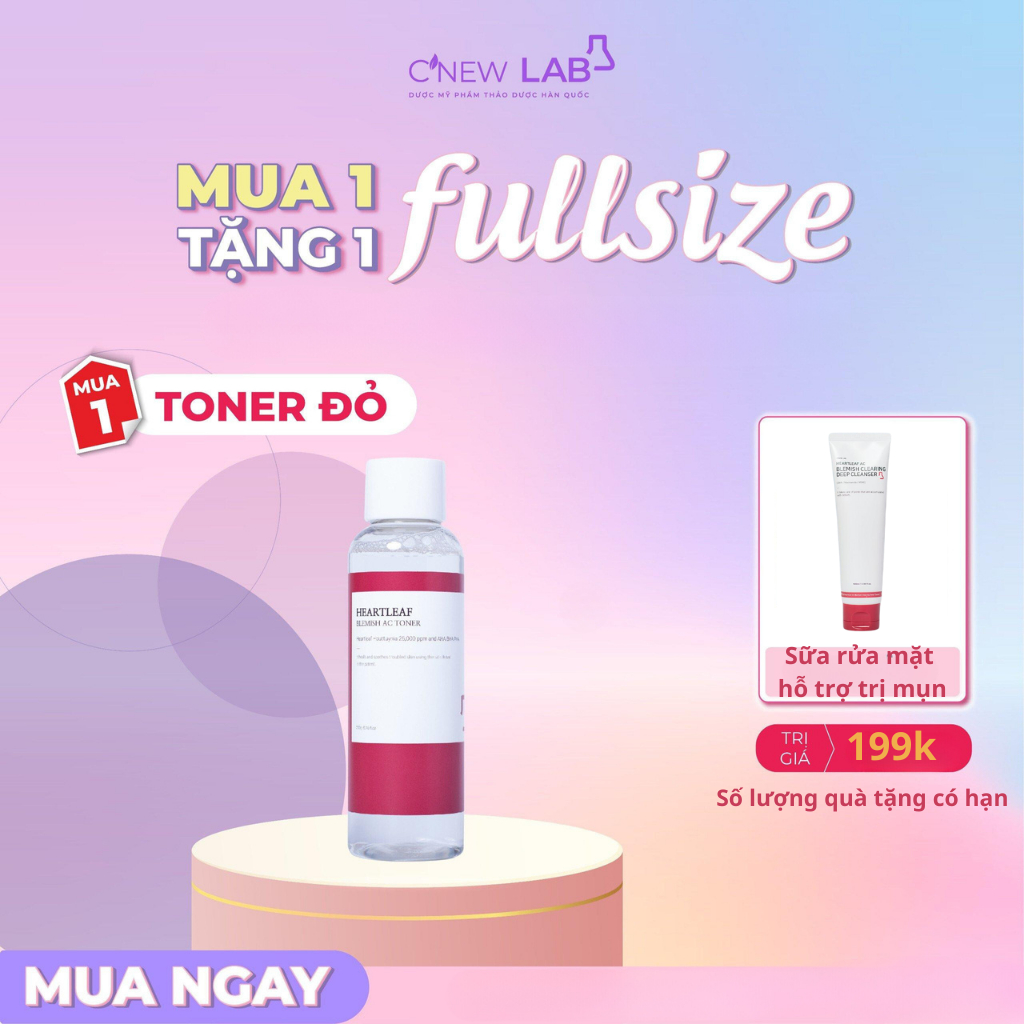 Toner Làm Sạch Và Giảm Mụn Heartleaf Ac Blemish Clearing Toner C'NEW LAB Giúp Làm Mờ Vết Nám 200ml - Màu Đỏ