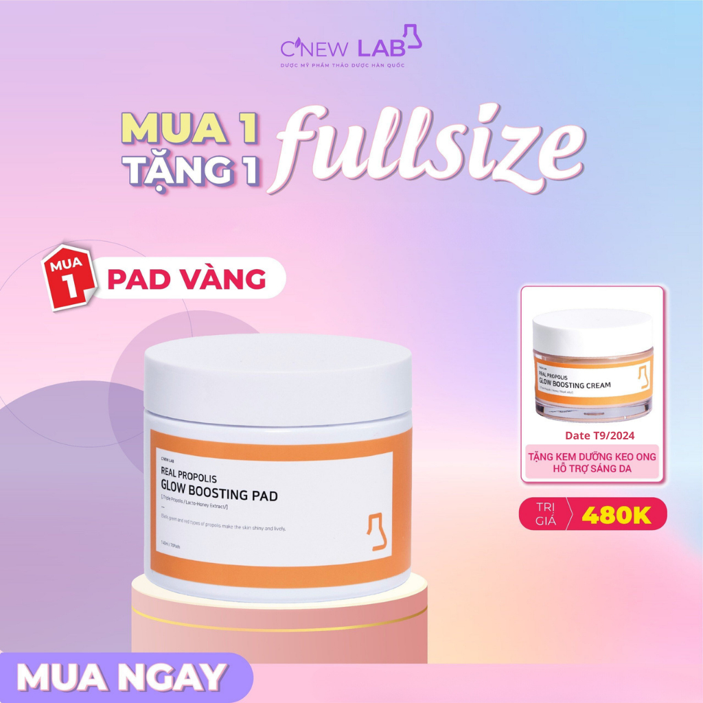 Bông Dưỡng Sáng Da Real Propolis Glow Boosting Pad C'NEW LAB Ngừa Nhăn Da Và Làm Sáng Da 140ml - Màu Vàng