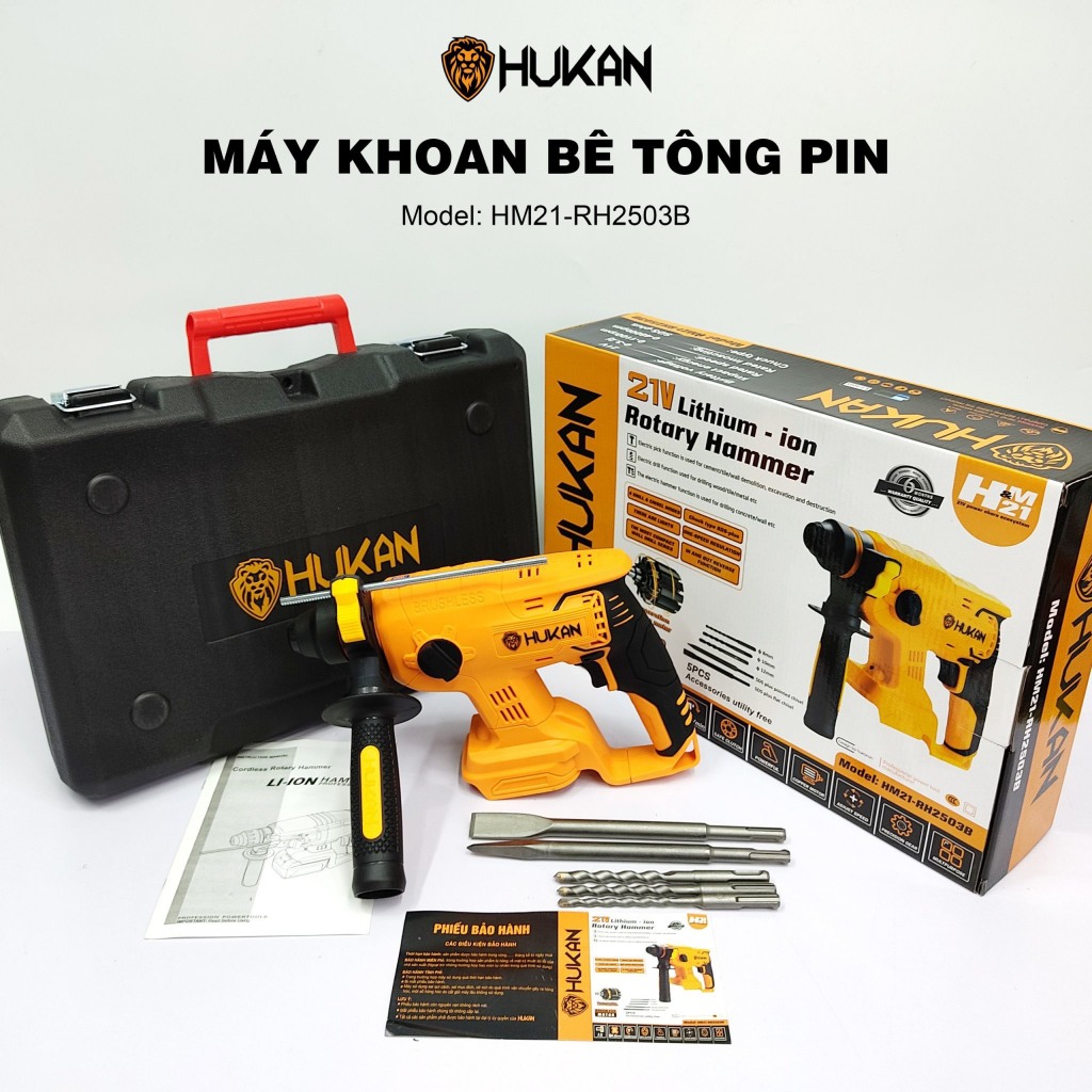Thân Máy Khoan Bê Tông Pin HUKAN HM21-RH2503B Động Cơ Không Thổi Than 3 Chức Năng Tặng Kèm 5 Mũi