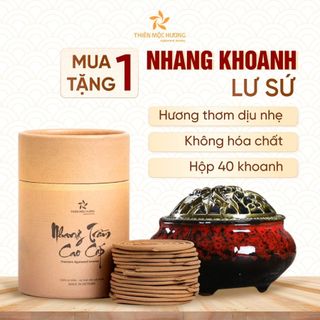 Nhang khoanh trầm hương tặng kèm 1 lư, hương trầm xông thơm nhà THIÊN MỘC HƯƠNG hộp 40 khoanh