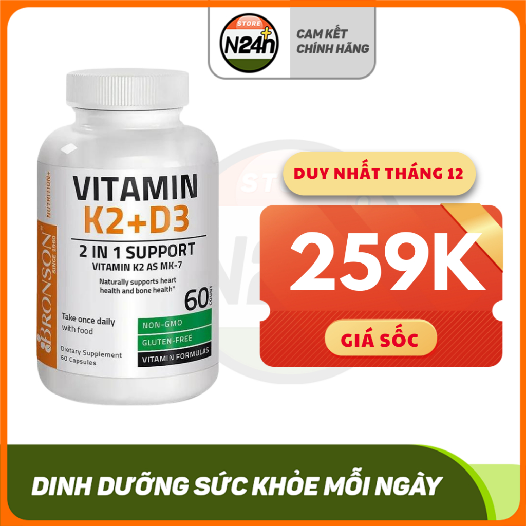 BRONSON VITAMIN K2 + D3 120 VIÊN - Tăng Miễn Dịch Hỗ Trợ Xương Khớp
