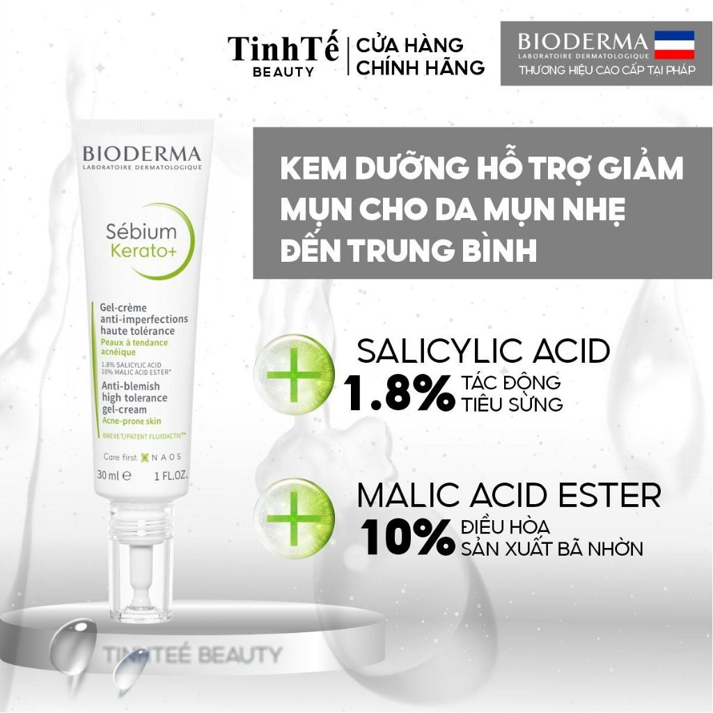 Kem dưỡng hỗ trợ giảm mụn cho da mụn nhẹ đến trung bình Bioderma Sébium Kerato+ 30ml