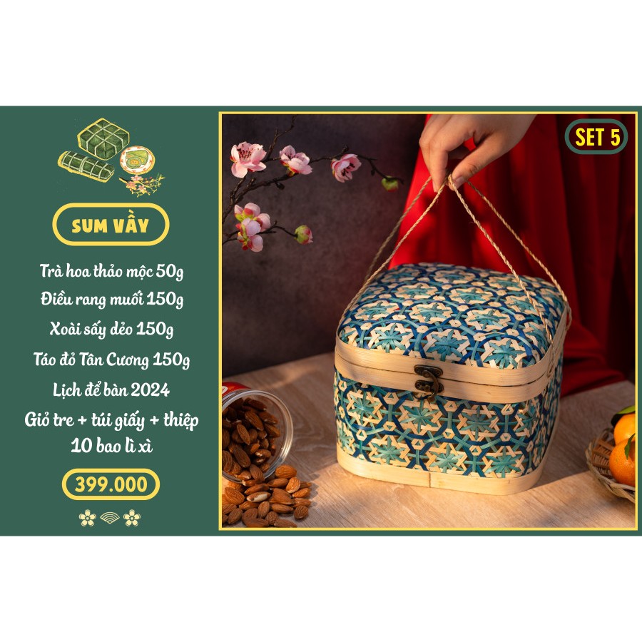 SET QUÀ TẾT 2024 - SET 5 SUM VẦY 4 MÓN 1994food - Táo đỏ, Điều rang muối, Xoài sấy dẻo, Trà hoa/SI CHIẾT KHẤU TOT