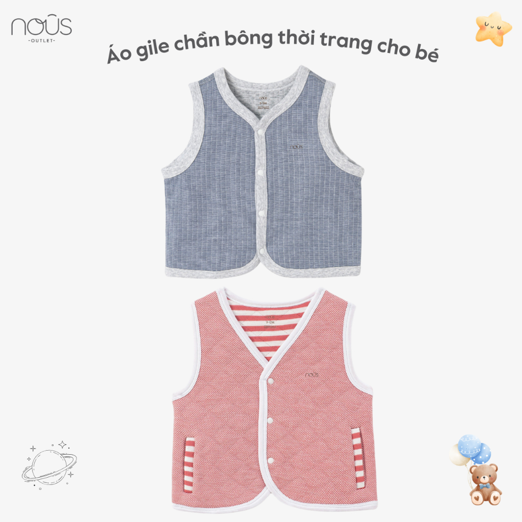 Áo gile chần bông Nous thời trang cho bé, chất liệu ấm áp (size 3-18M)