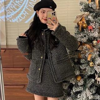 Sét dạ tweeds đỏ tiểu thư s018 set đồ nữ áo khoác dạ phối chân váy dạ dáng a hàng qccc lekemqc