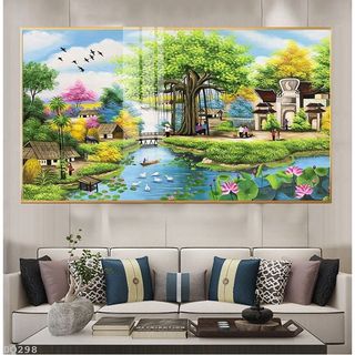 160 x 120cmbộ tranh treo tường đồng quê tráng gương in uv 3d cao cấp. trang trí nhà cửa làm quà tặng tân gia dq1