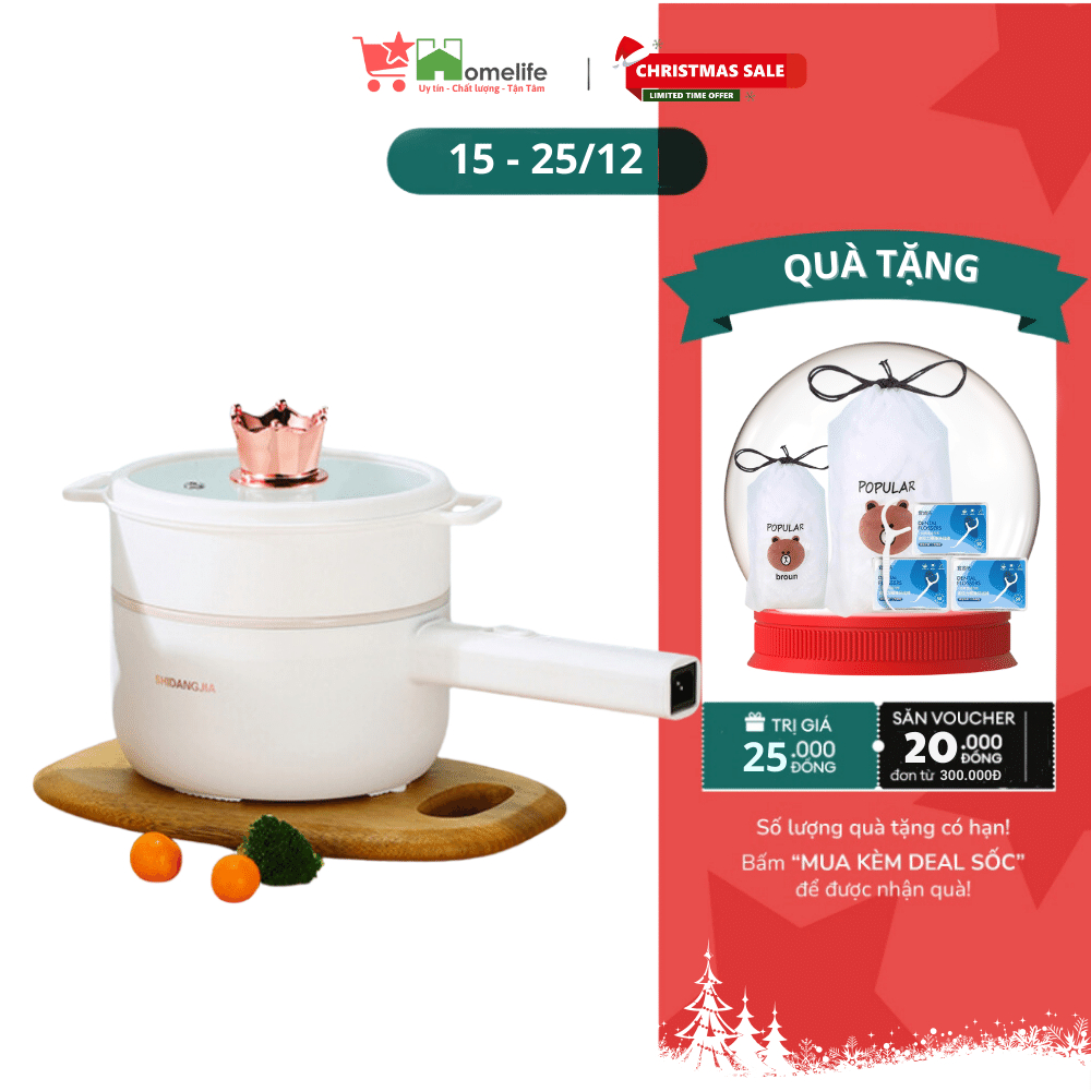 Nồi Nấu Lẩu Mini Cầm Tay, Nấu Cơm Đa Năng Có Tay Cầm, Lớp Nồi Tráng Men Ceramic Dung Tích 2L Dùng Cho 3-4 Người NL2L