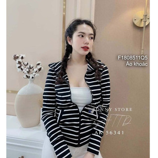 Áo khoác thun gân sọc kéo khóa tay dài!(Hàng chuẩn)