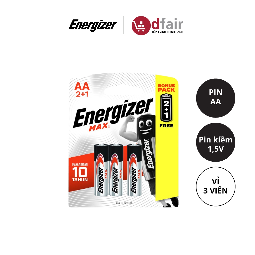 [Vỉ 2 Tặng 1] Viên Pin AA Energizer Max E91 BP2+1 - 100628295