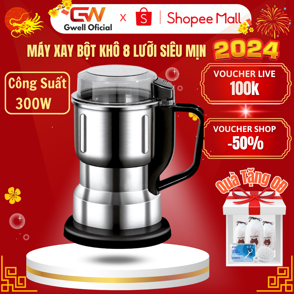 Máy Xay Bột Khô GWELL Siêu Mịn Công Suất 300W, 8 Lưỡi Dao Đa Năng, Dụng cụ Nghiền Đồ Khô, Hạt Cà Phê, Ngũ Cốc