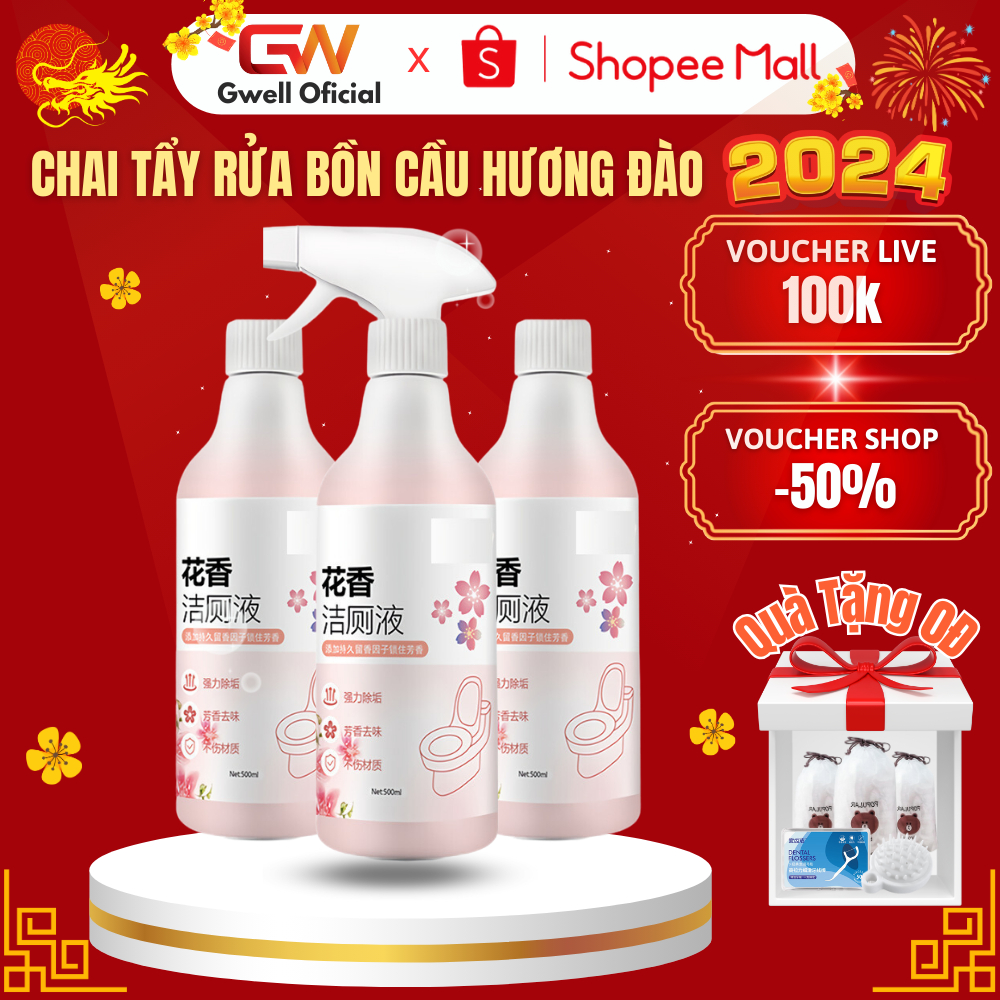 Chai xịt tẩy rửa bồn cầu GWELL hương hoa anh đào xịt vệ sinh nhà vệ sinh đa năng siêu sạch khử khuẩn 500ml