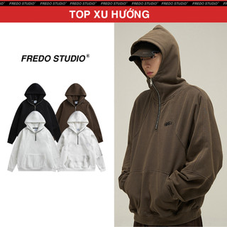Áo Hoodie Zip Metal Button, Áo Khoác Hoodie Form Rộng Có Mũ Chất Nỉ Bông