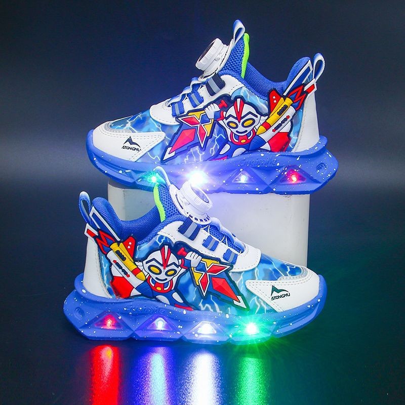 Giày Thể Thao Bé Trai- Giày Đèn Led Siêu Nhân Khóa Xoay Atongmu Cao Cấp Cho Bé Trai Size từ 26 đến 32 Mã Mới 006