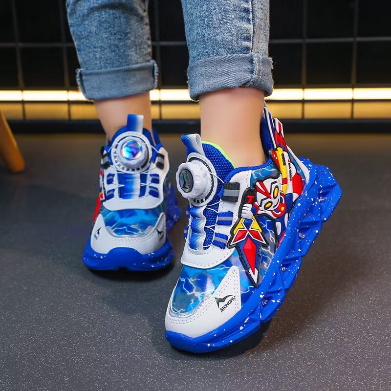 Giày Thể Thao Bé Trai- Giày Đèn Led Siêu Nhân Khóa Xoay Atongmu Cao Cấp Cho Bé Trai Size từ 26 đến 32 Mã Mới 006