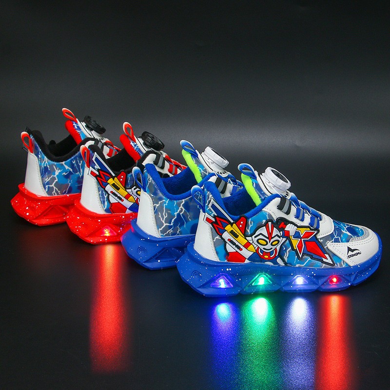 Giày Thể Thao Bé Trai- Giày Đèn Led Siêu Nhân Khóa Xoay Atongmu Cao Cấp Cho Bé Trai Size từ 26 đến 32 Mã Mới 006