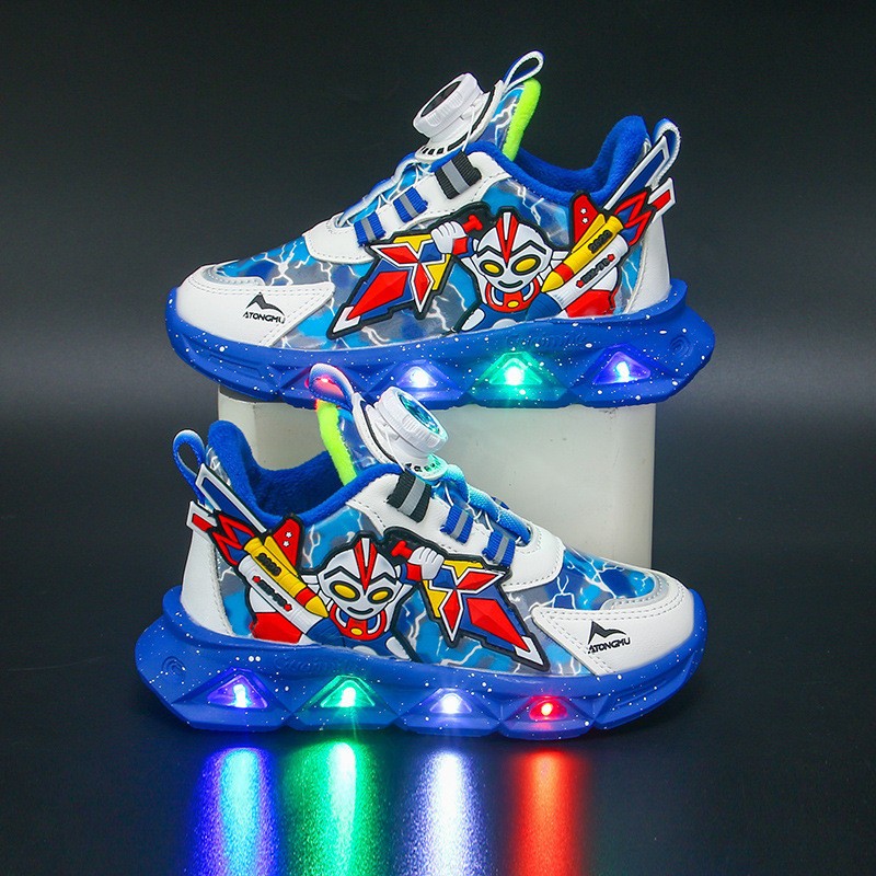 Giày Thể Thao Bé Trai- Giày Đèn Led Siêu Nhân Khóa Xoay Atongmu Cao Cấp Cho Bé Trai Size từ 26 đến 32 Mã Mới 006