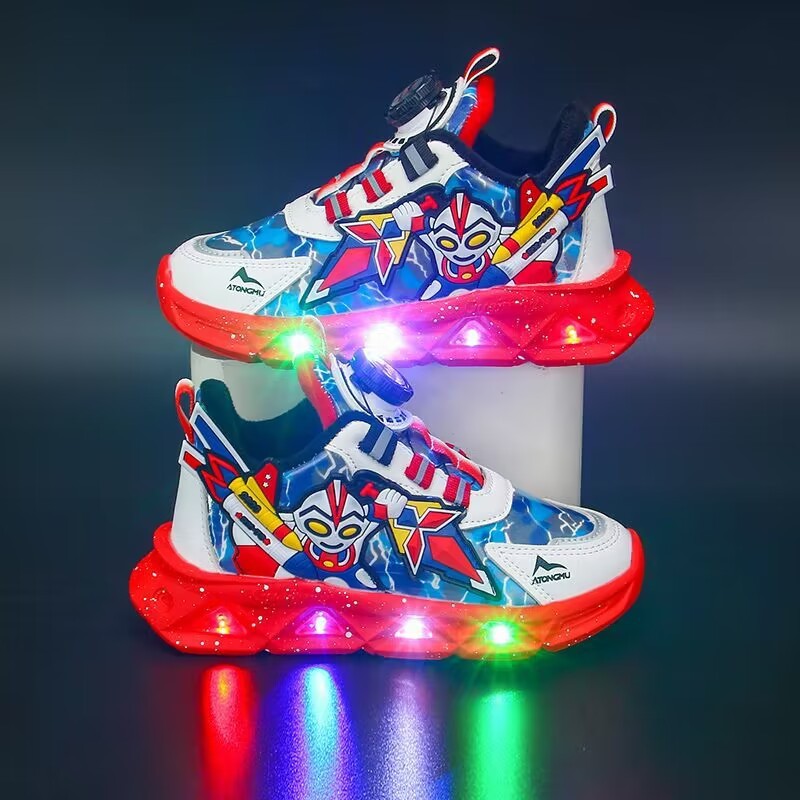 Giày Thể Thao Bé Trai- Giày Đèn Led Siêu Nhân Khóa Xoay Atongmu Cao Cấp Cho Bé Trai Size từ 26 đến 32 Mã Mới 006