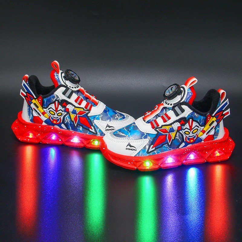 Giày Thể Thao Bé Trai- Giày Đèn Led Siêu Nhân Khóa Xoay Atongmu Cao Cấp Cho Bé Trai Size từ 26 đến 32 Mã Mới 006