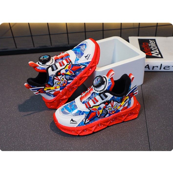 Giày Thể Thao Bé Trai- Giày Đèn Led Siêu Nhân Khóa Xoay Atongmu Cao Cấp Cho Bé Trai Size từ 26 đến 32 Mã Mới 006