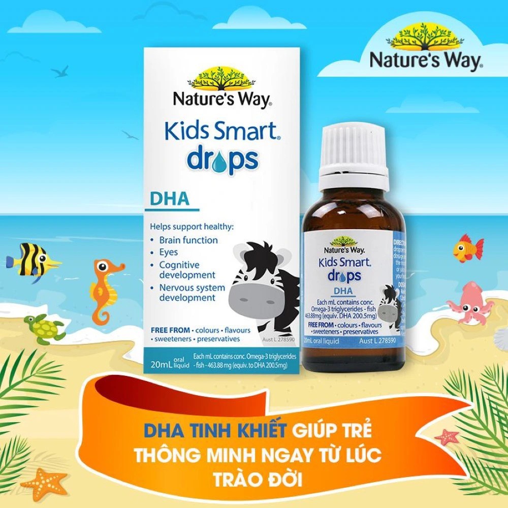 [ Tặng NATURE'S WAY KIDS SMART INFANT DROPS VD3 ] Combo 2 Hộp Nature's Way Kids Smart Drops DHA 20ml