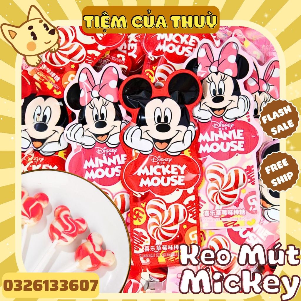 Kẹo Mút Mickey / Minnie Hương Dâu, Kẹo Mút Disney Nhân Vật Hư Cấu, Kẹo Mút Trái Cây
