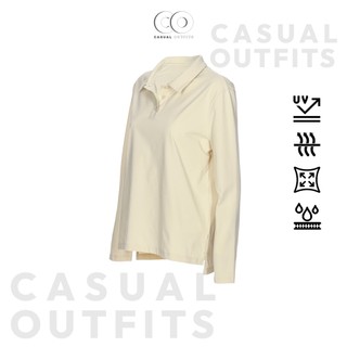  Áo polo nữ dài tay Andar chất liệu thun polyester chống tia UV, chất liệu bền vững, thoáng khí - Màu kem