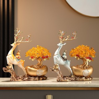 Tượng hươu kéo cây tiền vàng tài lộc decor trang trí nhà cửa