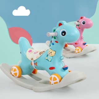  Ngựa bập bênh 2in1 có bánh xe có gấu nhạc đèn phù hợp bé từ 1-3 tuổi 