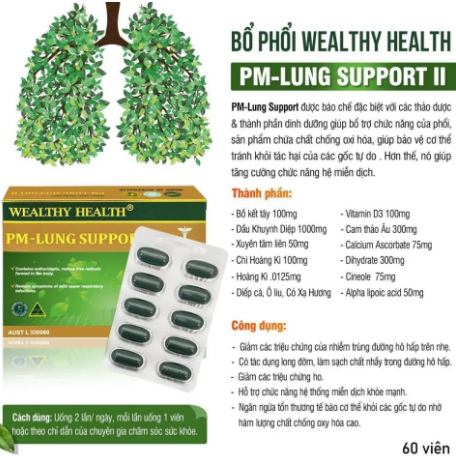 Viên uống bổ phổi giảm ho, tan đờm ÚC Wealthy Health PM Lung Support II 60 viên
