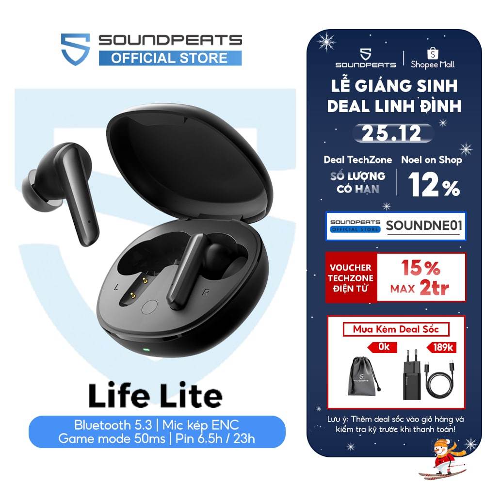 Tai nghe True Wireless SoundPEATS Life Lite | Mic kép ENC | Gamemode 50ms | Bluetooth 5.3