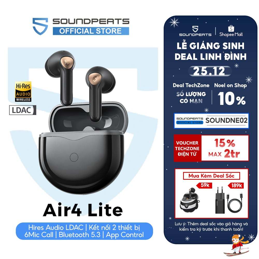 Tai Nghe True Wireless SoundPEATS Air4 Lite Hires Audio LDAC 6Mic Bluetooth 5.3