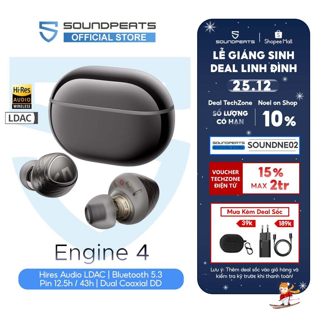 Tai Nghe True Wireless SoundPEATS Engine 4 Dual Coaxial DD | Pin 12.5h Bluetooth 5.3
