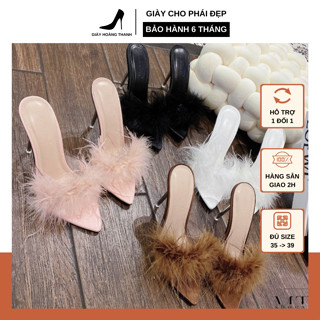 Giày cao gót đế nhọn lông vũ 10 phân Guốc nữ thời trang form chuẩn đẹp EMgiay G6