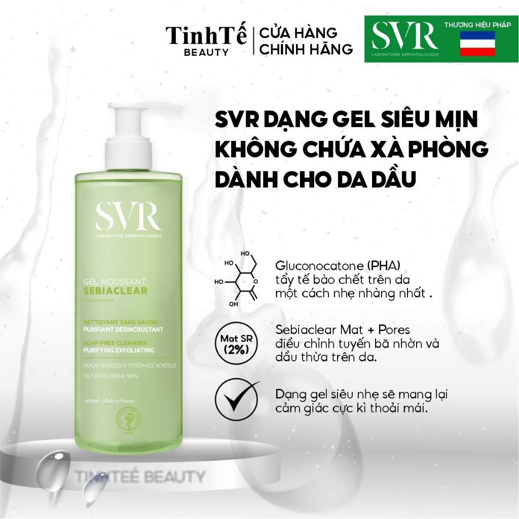 Sữa rửa mặt chứa PHA dành cho da hỗn hợp, da dầu mụn SVR Sebiaclear Gel Moussant 400ml