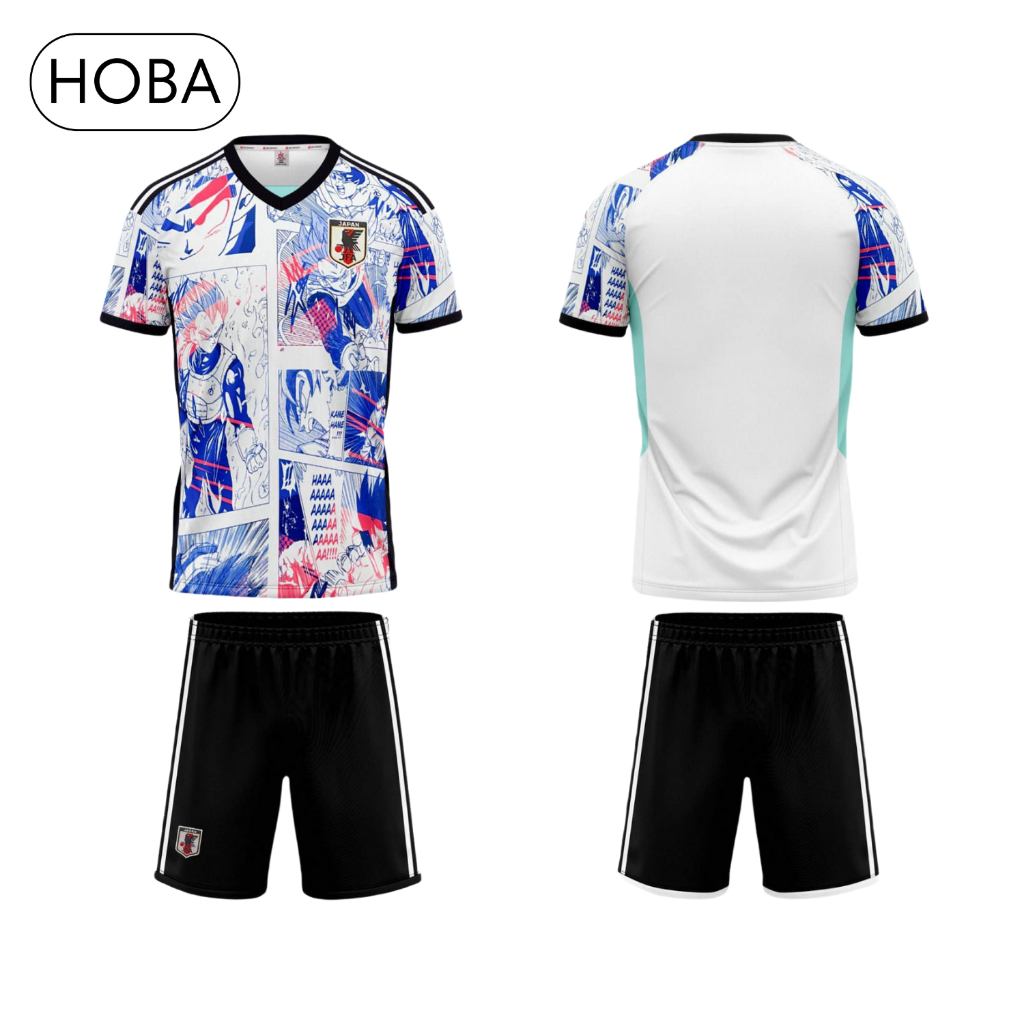 Bộ quần áo bóng đá đồ đá banh đội tuyển Nhật Dragon Ball Son Goku trắng xanh vải thun lạnh cao cấp