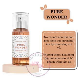 TRAVEL SIZE 75ML FULL SEAL CHÍNH HÃNG PURE WONDER - XỊT THƠM BODY MIST BATH & BODY WORKS USA