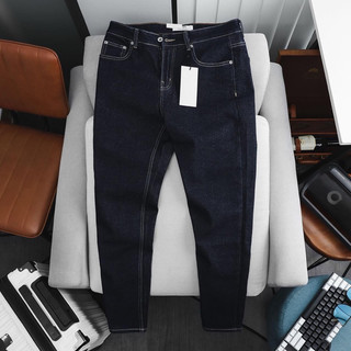 Quần jean nam ống ôm xanh đen trơn basic slimfit phom ôm jeans co giãn không bai xù bền màu