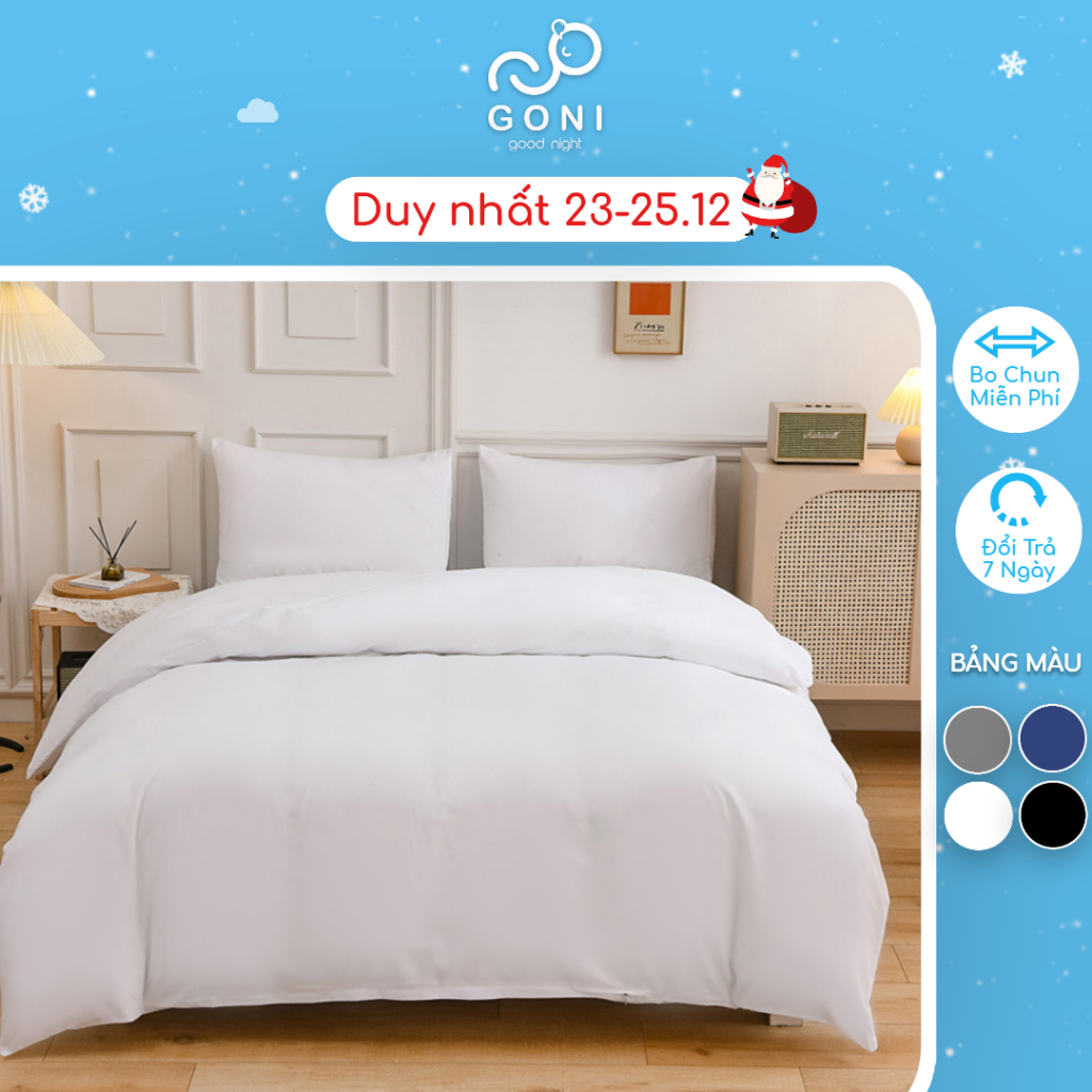Bộ chăn ga gối màu Trắng trơn cotton tici GONI drap giường phong cách tối giản đủ size drap ga giường