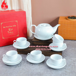 Bộ ấm chén trắng bát tràng bộ trà gốm sứ cao cấp dáng ck 650ml